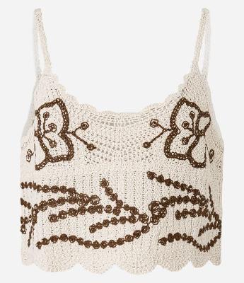 Blusa Cropped em Tricô com Bordado de Borboletas