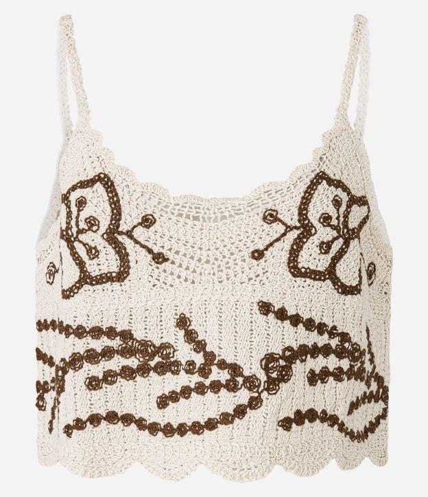 Blusa Cropped em Tricô com Bordado de Borboletas - 1