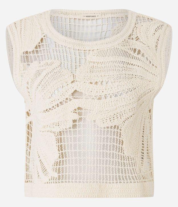 Blusa em Tricô com Ponto Vazado e Bordado Floral - 1