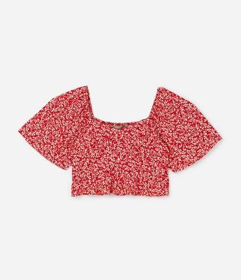 Blusa Cropped em Viscose com Estampa Liberty e Babado na Barra Curve & Plus Size