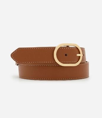 Cinto Médio em PU com Costura Contrastante e Fivela Oval