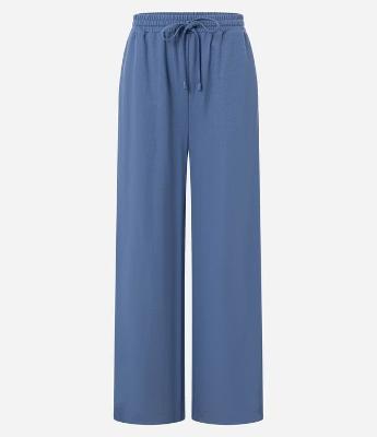 Calça Reta em Orly com Elástico e Amarração no Cós