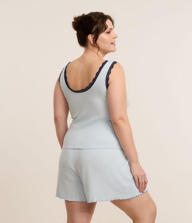 Pijama Short Doll em Ribana com Rendinha Contrastante e Barra Frufru Curve & Plus Size - 2