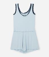 Pijama Short Doll em Ribana com Rendinha Contrastante e Barra Frufru Curve & Plus Size - 1