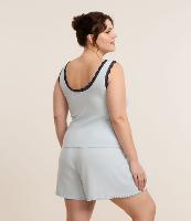 Pijama Short Doll em Ribana com Rendinha Contrastante e Barra Frufru Curve & Plus Size - 2