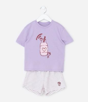 Conjunto Infantil com Estampa Suco de Morango - Tam 1 a 6 Anos