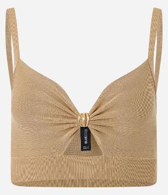 Blusa Super Cropped em Tricô com Aviamento no Busto