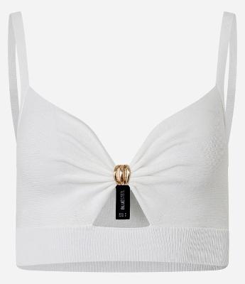 Blusa Super Cropped em Tricô com Aviamento no Busto