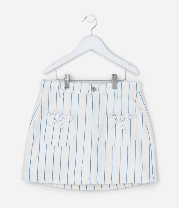 Saia Regular Infantil em Sarja com Estampa de Listras e Lacinho - Tam 5 a 14 Anos - 1