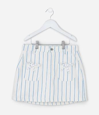 Saia Regular Infantil em Sarja com Estampa de Listras e Lacinho - Tam 5 a 14 Anos