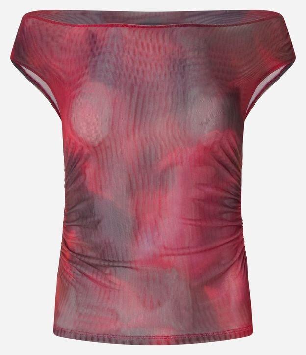 Blusa em Tule Ombro a Ombro com Estampa Abstrata - 1
