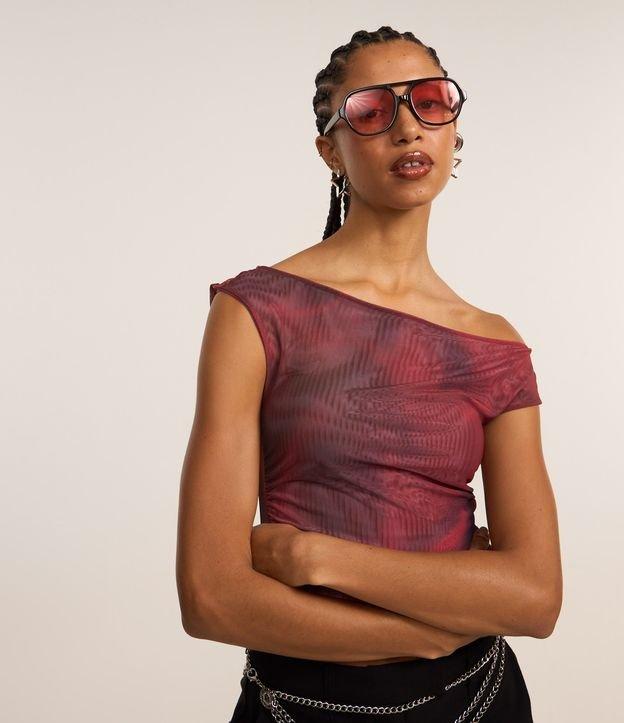 Blusa em Tule Ombro a Ombro com Estampa Abstrata - 2