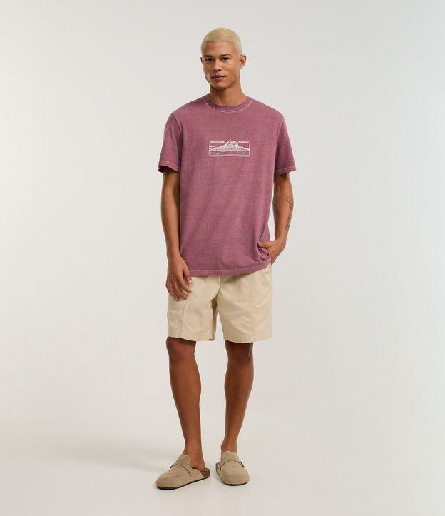 Bermuda Shorts em Sarja com Cós Elástico e Recortes - 1