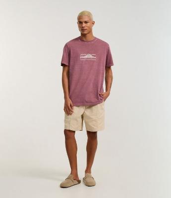 Bermuda Shorts em Sarja com Cós Elástico e Recortes