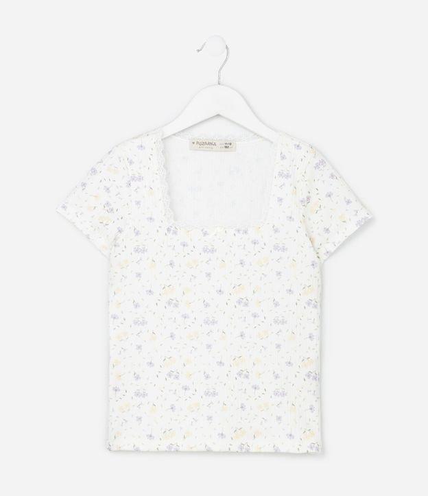 Camiseta Regular Infantil com Estampa Floral Canelada - Tam 5 a 14 Anos - 1