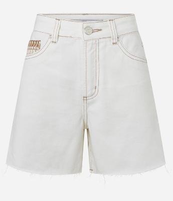 Bermuda Mom Cintura Média em Sarja com Detalhe Bordado