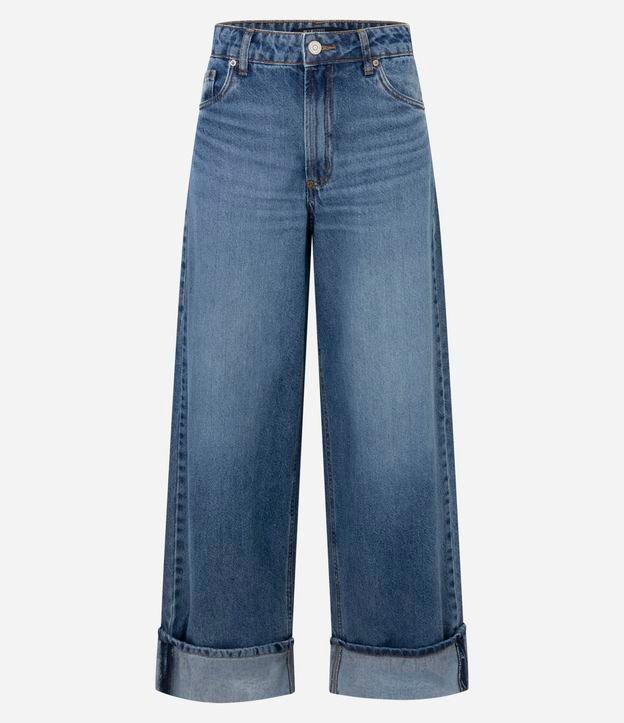 Calça Loose Cintura Baixa em Jeans com Barra Dobrada - 1