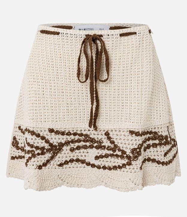 Saia Curta em Tricô com Efeito Crochê e Bordado Contrastante - 1
