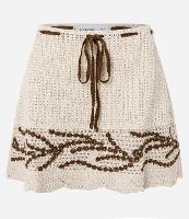 Saia Curta em Tricô com Efeito Crochê e Bordado Contrastante - 1
