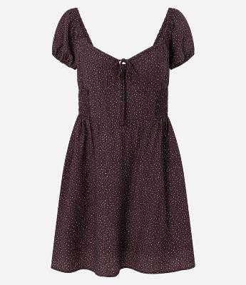 Vestido Godê Curto com Manga Princesa e Estampa Poá