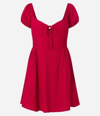 Vestido Godê Texturizado com Manga Princesa e Lastex