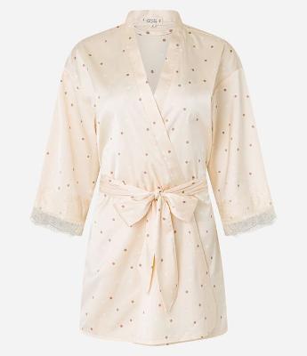 Robe em Cetim Poá com Renda nos Punhos