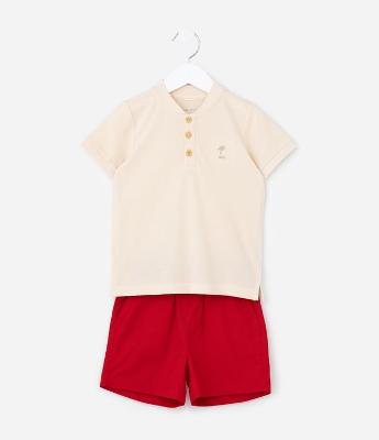 Conjunto Infantil em Piquet com Gola Henley - Tam 1 a 6 Anos