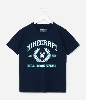 Camiseta Infantil com Estampa Neon Minecraft - Tam 5 a 14 Anos