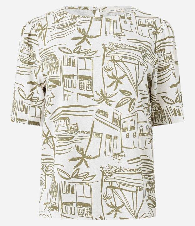 Blusa em Viscolinho com Estampa Vilarejo na Praia - 1