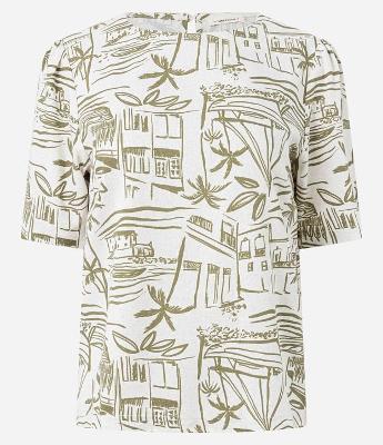 Blusa em Viscolinho com Estampa Vilarejo na Praia