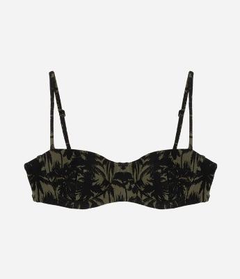 Biquíni Top Meia Taça em Microfibra com Estampa de Folhagem