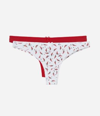 Kit 02 Calcinhas Biquíni Fio Duplo em Microfibra Lisa e Estampa Pimentinhas