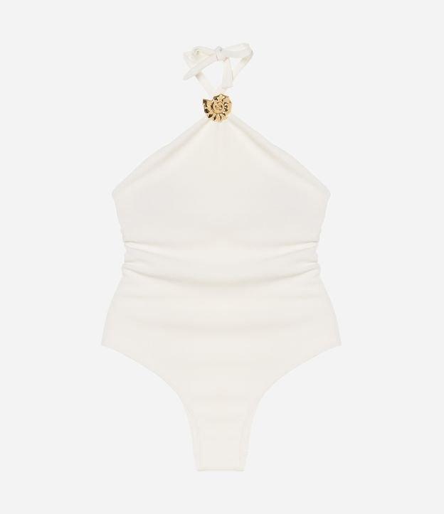 Maiô Halter em Microfibra Texturizada com Aviamento de Concha Caracol - 1