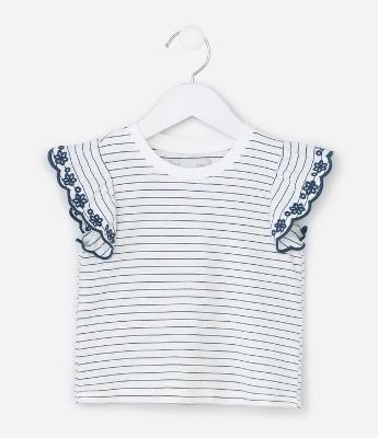 Camiseta Infantil com Bordados e Frufrus - Tam 1 a 6 Anos