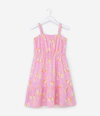 Vestido Infantil com Estampa de Cerejas - Tam 5 a 14 Anos