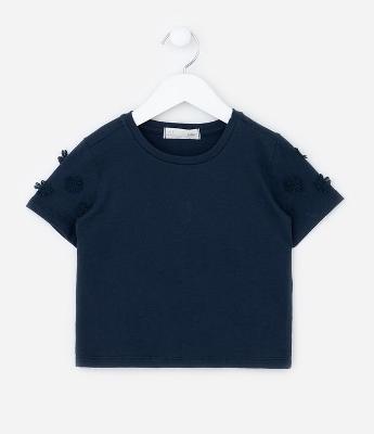 Blusa Infantil com Florzinhas Aplicadas na Manga - Tam 1 a 6 Anos