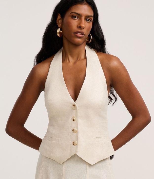 Colete Frente Única em Viscolinho com Barra V e Botões - 2