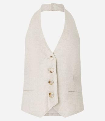 Colete Frente Única em Viscolinho com Barra V e Botões