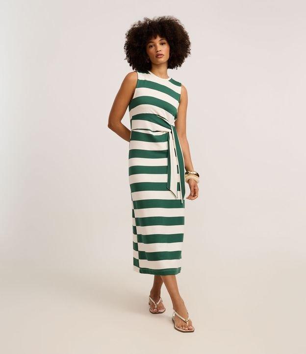 Vestido Reto Longo em Moletom com Listras e Amarração - 2
