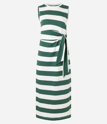 Vestido Reto Longo em Moletom com Listras e Amarração