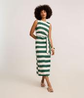 Vestido Reto Longo em Moletom com Listras e Amarração - 2