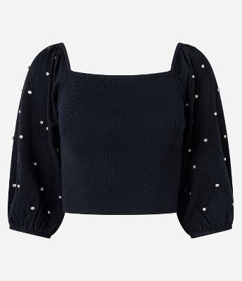 Blusa em Tricô com Brilho e Textura na Manga Bufamte