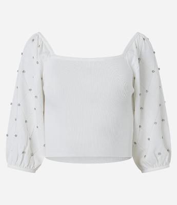 Blusa em Tricô com Brilho e Textura na Manga Bufamte