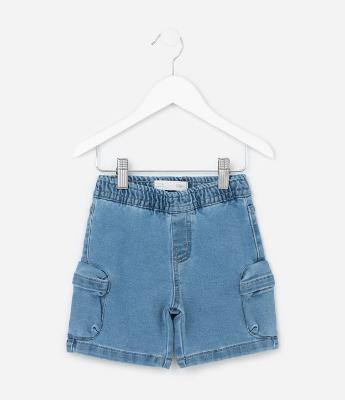 Bermuda Infantil Jeans com Bolsos Cargo - Tam 1 a 6 Anos