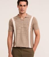 Camisa Polo Slim Tricô com Listras Gola em V e Texturizada - 1