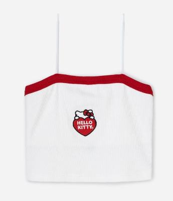 Blusa Infantil em Ribana com Bordado Hello Kitty - Tam 5 a 14 Anos