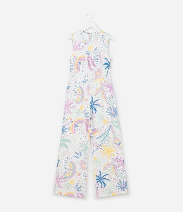 Macacão Infantil em Viscolinho com Estampa Tropical - Tam 5 a 14 Anos - 1