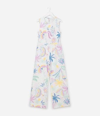 Macacão Infantil em Viscolinho com Estampa Tropical - Tam 5 a 14 Anos