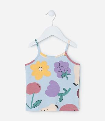 Regata Infantil com Estampa Flores e Frutinhas - Tam 1 a 6 Anos
