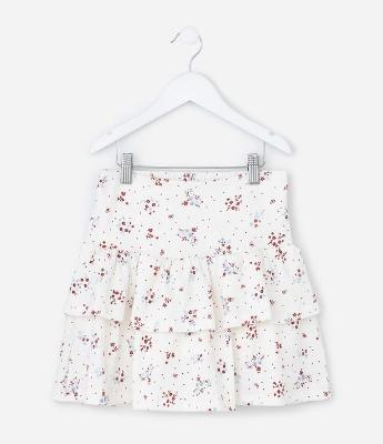 Saia Infantil em Anarruga com Estampa Floral Liberty - Tam 7 a 14 Anos
